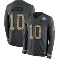 Nike Philadelphia Eagles #10 DeSean Jackson Anthracite Super Bowl LVII Patch Salute to Service Youth Stitched NFL Limited Therma Long Sleeve Jersey