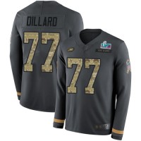 Nike Philadelphia Eagles #77 Andre Dillard Anthracite Super Bowl LVII Patch Salute to Service Youth Stitched NFL Limited Therma Long Sleeve Jersey