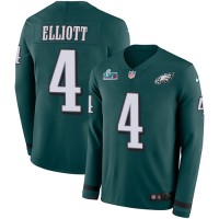 Nike Philadelphia Eagles #4 Jake Elliott Green Super Bowl LVII Patch Team Color Youth Stitched NFL Limited Therma Long Sleeve Jersey