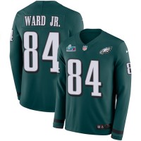 Nike Philadelphia Eagles #84 Greg Ward Jr. Green Super Bowl LVII Patch Team Color Youth Stitched NFL Limited Therma Long Sleeve Jersey