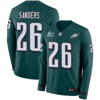 Nike Philadelphia Eagles #26 Miles Sanders Green Super Bowl LVII Patch Team Color Youth Stitched NFL Limited Therma Long Sleeve Jersey