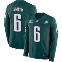 Nike Philadelphia Eagles #6 DeVonta Smith Green Super Bowl LVII Patch Team Color Youth Stitched NFL Limited Therma Long Sleeve Jersey