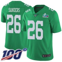 Nike Philadelphia Eagles #26 Miles Sanders Green Super Bowl LVII Patch Youth Stitched NFL Limited Rush 100th Season Jersey