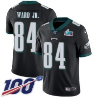 Nike Philadelphia Eagles #84 Greg Ward Jr. Black Super Bowl LVII Patch Alternate Youth Stitched NFL 100th Season Vapor Limited Jersey