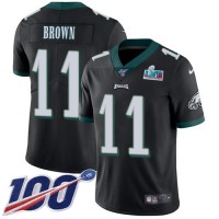 Nike Philadelphia Eagles #11 A.J. Brown Black Alternate Super Bowl LVII Patch Youth Stitched NFL 100th Season Vapor Untouchable Limited Jersey