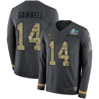 Nike Philadelphia Eagles #14 Kenneth Gainwell Anthracite Salute to Service Super Bowl LVII Patch Youth Stitched NFL Limited Therma Long Sleeve Jersey