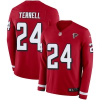 Nike Atlanta Falcons #24 A.J. Terrell Red Team Color Youth Stitched NFL Limited Therma Long Sleeve Jersey