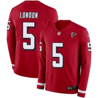 Nike Atlanta Falcons #5 Drake London Red Team Color Men's Stitched NFL Limited Therma Long Sleeve Jersey