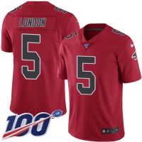 Nike Atlanta Falcons #5 Drake London Red Stitched Women's NFL Limited Rush 100th Season Jersey