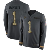 Nike Atlanta Falcons #1 Marcus Mariota Anthracite Salute to Service Stitched Youth NFL Limited Therma Long Sleeve Jersey