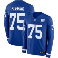 Nike New York Giants #75 Cameron Fleming Royal Blue Team Color Youth Stitched NFL Limited Therma Long Sleeve Jersey