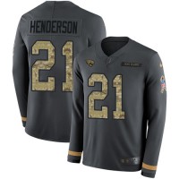 Nike Jacksonville Jaguars #21 C.J. Henderson Anthracite Salute to Service Youth Stitched NFL Limited Therma Long Sleeve Jersey