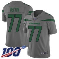 Nike New York Jets #77 Mekhi Becton Gray Youth Stitched NFL Limited Inverted Legend 100th Season Jersey