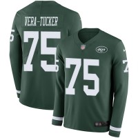 Nike New York Jets #75 Alijah Vera-Tucker Green Team Color Youth Stitched NFL Limited Therma Long Sleeve Jersey