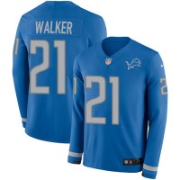 Nike Detroit Lions #21 Tracy Walker Blue Team Color Youth Stitched NFL Limited Therma Long Sleeve Jersey