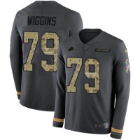 Nike Detroit Lions #79 Kenny Wiggins Anthracite Salute to Service Youth Stitched NFL Limited Therma Long Sleeve Jersey
