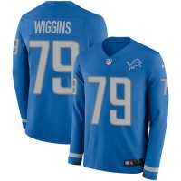 Nike Detroit Lions #79 Kenny Wiggins Blue Team Color Youth Stitched NFL Limited Therma Long Sleeve Jersey