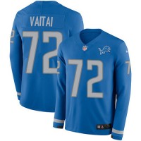 Nike Detroit Lions #72 Halapoulivaati Vaitai Blue Team Color Youth Stitched NFL Limited Therma Long Sleeve Jersey