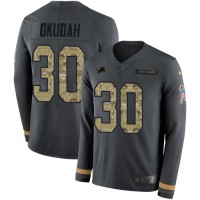 Nike Detroit Lions #30 Jeff Okudah Anthracite Salute to Service Youth Stitched NFL Limited Therma Long Sleeve Jersey