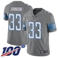 Nike Detroit Lions #33 Kerryon Johnson Gray Youth Stitched NFL Limited Rush 100th Season Jersey