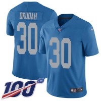 Nike Detroit Lions #30 Jeff Okudah Blue Throwback Youth Stitched NFL 100th Season Vapor Untouchable Limited Jersey