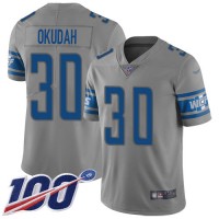 Nike Detroit Lions #30 Jeff Okudah Gray Youth Stitched NFL Limited Inverted Legend 100th Season Jersey