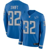 Nike Detroit Lions #32 D'Andre Swift Blue Team Color Youth Stitched NFL Limited Therma Long Sleeve Jersey