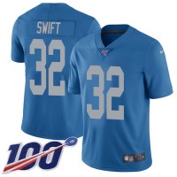 Nike Detroit Lions #32 D'Andre Swift Blue Throwback Youth Stitched NFL 100th Season Vapor Untouchable Limited Jersey