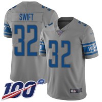 Nike Detroit Lions #32 D'Andre Swift Gray Youth Stitched NFL Limited Inverted Legend 100th Season Jersey