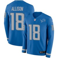 Nike Detroit Lions #18 Geronimo Allison Blue Team Color Youth Stitched NFL Limited Therma Long Sleeve Jersey