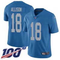 Nike Detroit Lions #18 Geronimo Allison Blue Throwback Youth Stitched NFL 100th Season Vapor Untouchable Limited Jersey