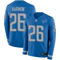 Nike Detroit Lions #26 Duron Harmon Blue Team Color Youth Stitched NFL Limited Therma Long Sleeve Jersey