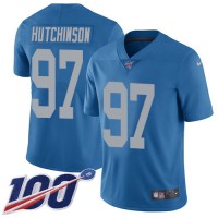 Nike Detroit Lions #97 Aidan Hutchinson Blue Throwback Youth Stitched NFL 100th Season Vapor Untouchable Limited Jersey