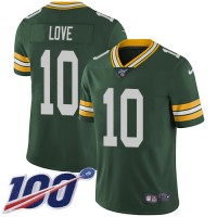 Nike Green Bay Packers #10 Jordan Love Green Team Color Youth Stitched NFL 100th Season Vapor Untouchable Limited Jersey