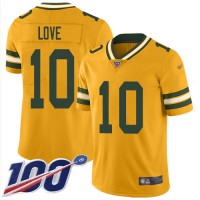 Nike Green Bay Packers #10 Jordan Love Gold Youth Stitched NFL Limited Inverted Legend 100th Season Jersey
