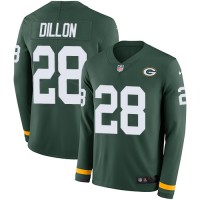Nike Green Bay Packers #28 AJ Dillon Green Team Color Youth Stitched NFL Limited Therma Long Sleeve Jersey