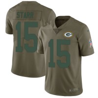 Nike Green Bay Packers #15 Bart Starr Olive Youth Stitched NFL Limited 2017 Salute to Service Jersey