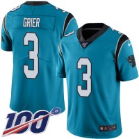 Nike Carolina Panthers #3 Will Grier Blue Youth Stitched NFL Limited Rush 100th Season Jersey