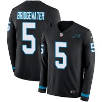 Nike Carolina Panthers #5 Teddy Bridgewater Black Team Color Youth Stitched NFL Limited Therma Long Sleeve Jersey