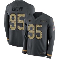 Nike Carolina Panthers #95 Derrick Brown Anthracite Salute to Service Youth Stitched NFL Limited Therma Long Sleeve Jersey