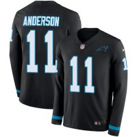 Nike Carolina Panthers #11 Robby Anderson Black Team Color Youth Stitched NFL Limited Therma Long Sleeve Jersey