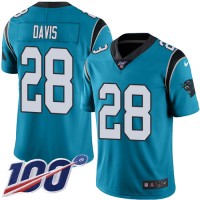 Nike Carolina Panthers #28 Mike Davis Blue Youth Stitched NFL Limited Rush 100th Season Jersey