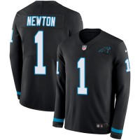 Nike Carolina Panthers #1 Cam Newton Black Team Color Youth Stitched NFL Limited Therma Long Sleeve Jersey
