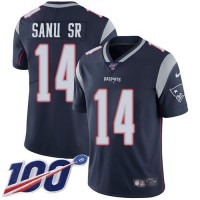 Nike New England Patriots #14 Mohamed Sanu Sr Navy Blue Team Color Youth Stitched NFL 100th Season Vapor Untouchable Limited Jersey