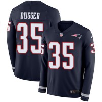 Nike New England Patriots #35 Kyle Dugger Navy Blue Team Color Youth Stitched NFL Limited Therma Long Sleeve Jersey