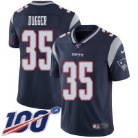 Nike New England Patriots #35 Kyle Dugger Navy Blue Team Color Youth Stitched NFL 100th Season Vapor Untouchable Limited Jersey