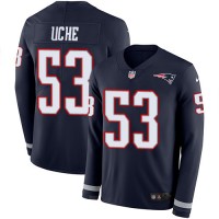 Nike New England Patriots #53 Josh Uche Navy Blue Team Color Youth Stitched NFL Limited Therma Long Sleeve Jersey