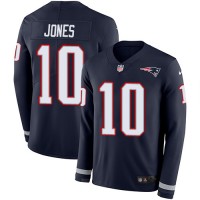 Nike New England Patriots #10 Mac Jones Navy Blue Team Color Youth Stitched NFL Limited Therma Long Sleeve Jersey