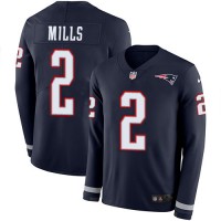 Nike New England Patriots #2 Jalen Mills Navy Blue Team Color Youth Stitched NFL Limited Therma Long Sleeve Jersey