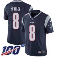 Nike New England Patriots #8 Ja'Whaun Bentley Navy Blue Team Color Youth Stitched NFL 100th Season Vapor Limited Jersey